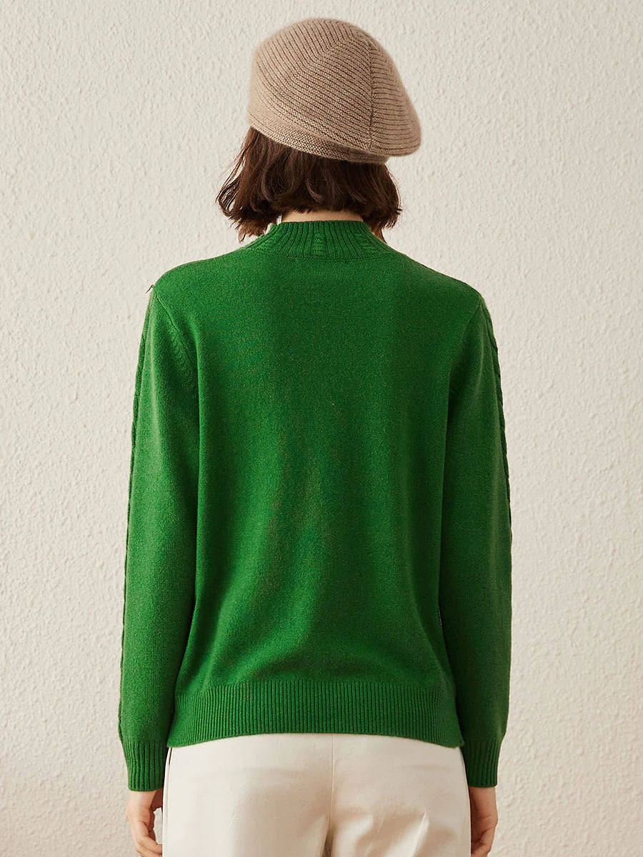 Women's Ribbed Cable Knit 100% Pure Cashmere Sweater - Custom Fit & Embroidery