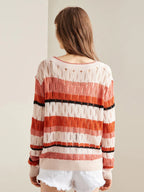 Women's Striped V-Neck 100% Pure Cashmere Sweater - Custom Fit & Embroidery