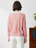 100% Cashmere Women's Mock Neck Sweater — Modern V-Pattern & Relaxed Fit