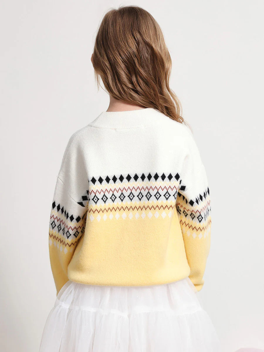 100% Cashmere Kids' Mock Neck Jacquard Sweater