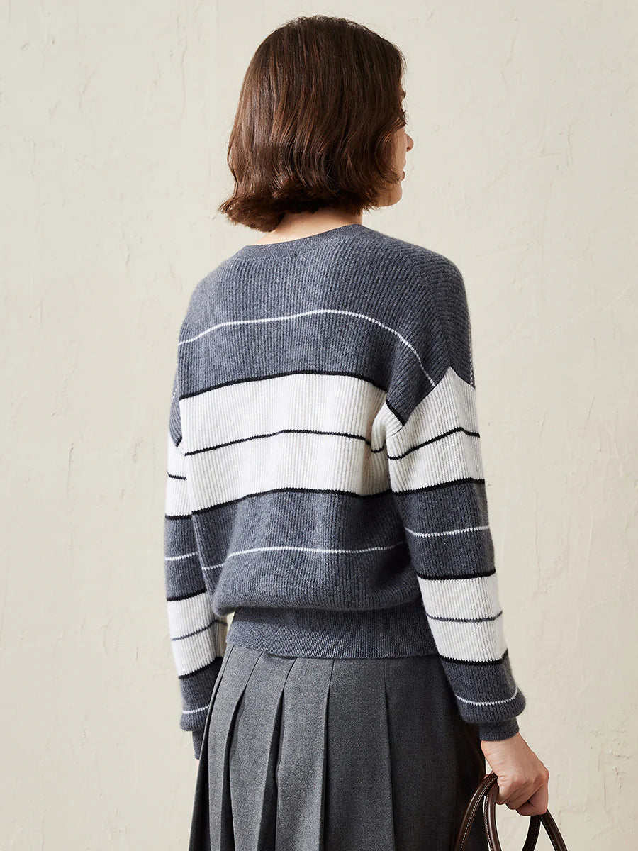 100% Cashmere Women's Striped Crewneck Sweater — Casual, Cozy & Customizable