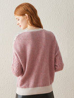 100% Cashmere Women's Cozy Pink Knit Sweater — Elegant Cable Knit & Relaxed Fit