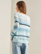 Women's Striped V-Neck 100% Pure Cashmere Sweater - Custom Fit & Embroidery