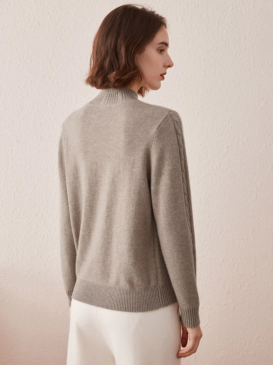 Women's Ribbed Cable Knit 100% Pure Cashmere Sweater - Custom Fit & Embroidery