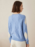 100% Cashmere Women's Sweater — Argyle Intarsia Pattern