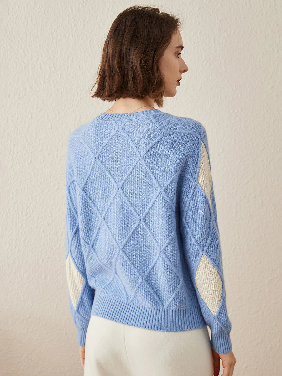 100% Cashmere Women's Sweater — Argyle Intarsia Pattern