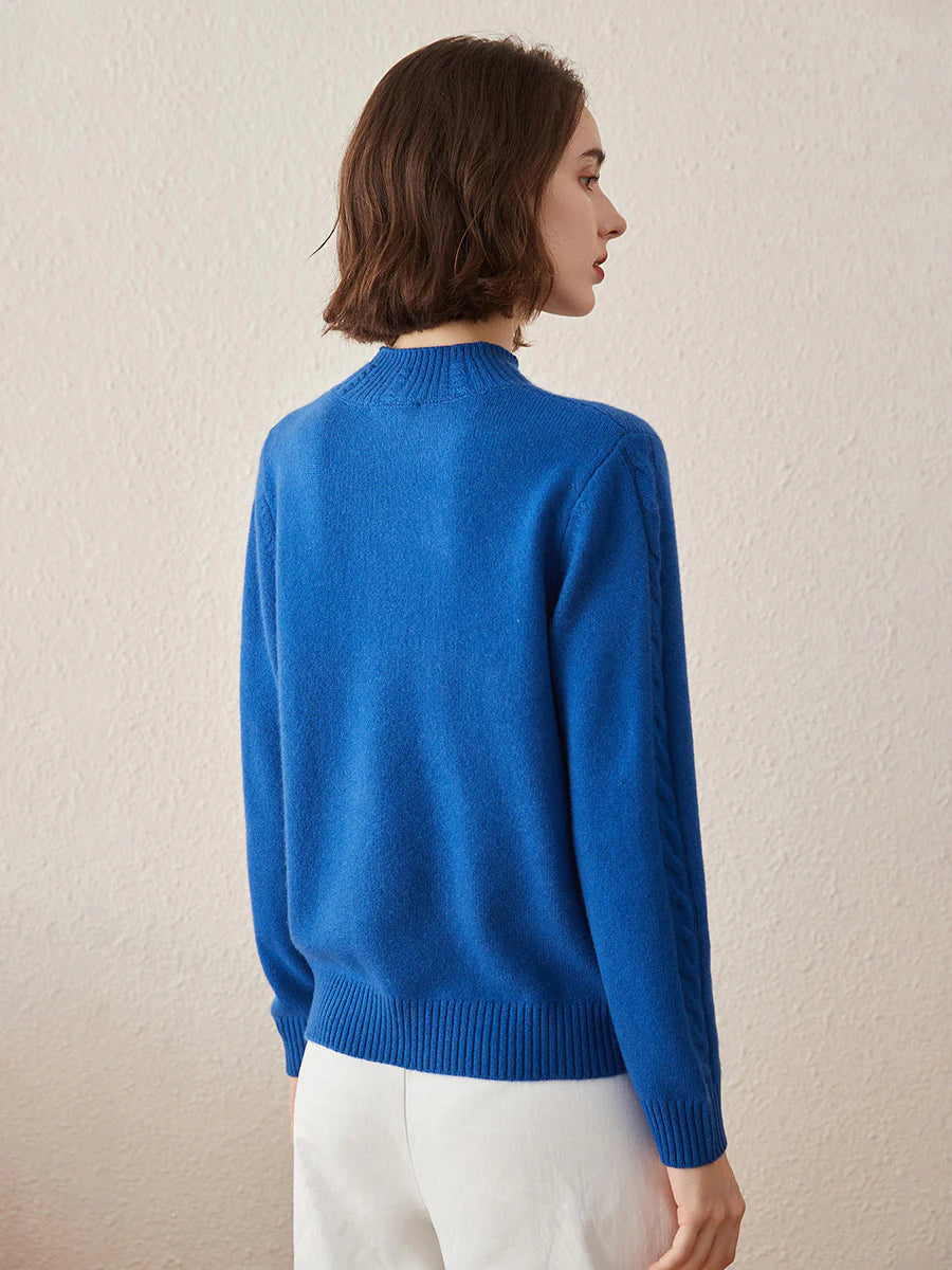 Women's Ribbed Cable Knit 100% Pure Cashmere Sweater - Custom Fit & Embroidery