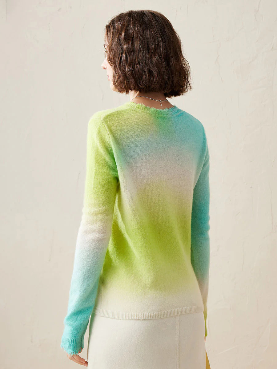 100% Cashmere Gradient Ombre Sweater — Slim Fit, Soft Pastel Fade & Personalized Embroidery