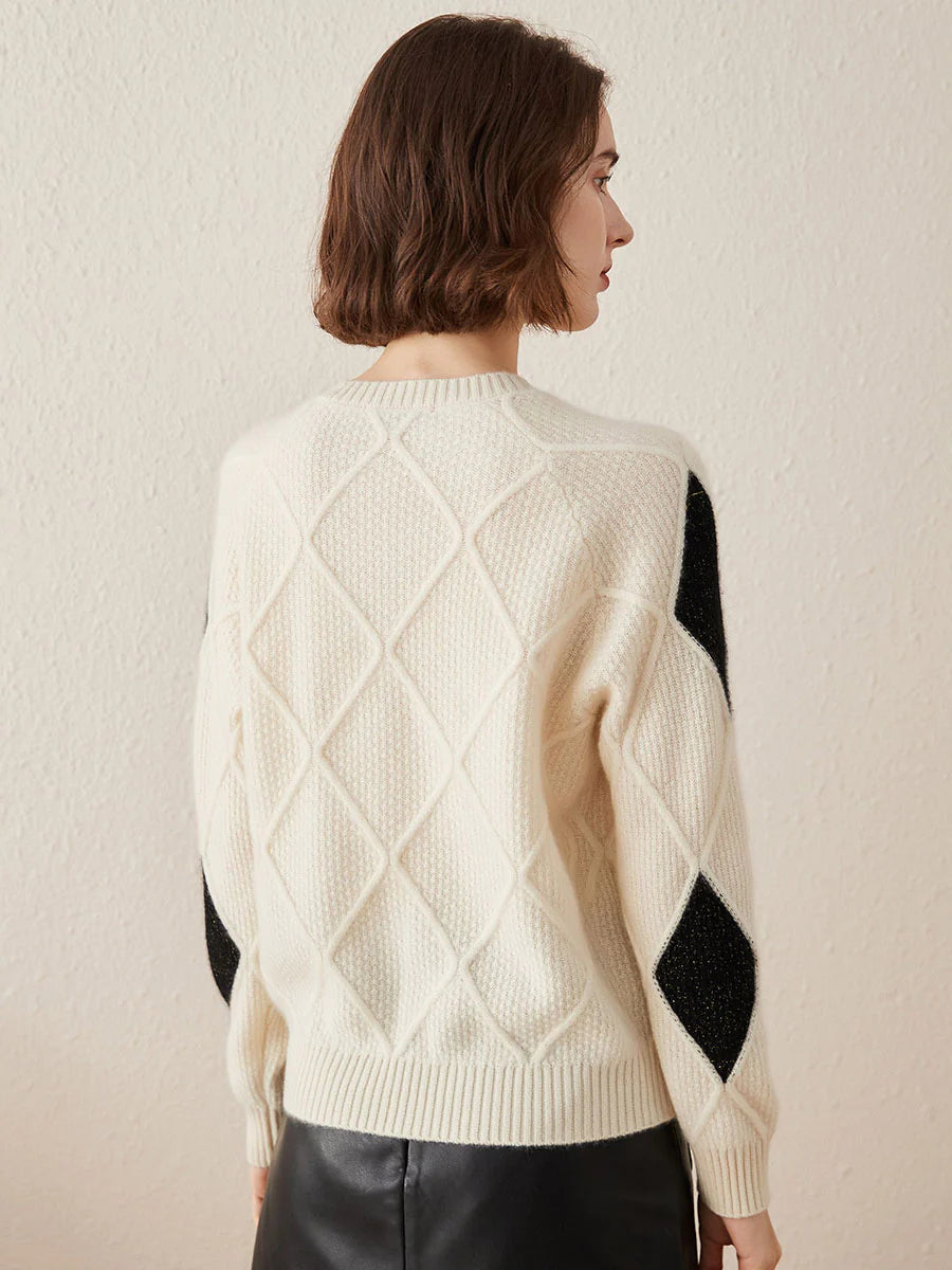 100% Cashmere Women's Sweater — Argyle Intarsia Pattern