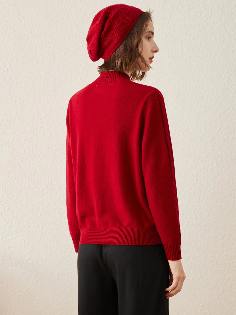 Women's Ribbed Cable Knit 100% Pure Cashmere Sweater - Custom Fit & Embroidery