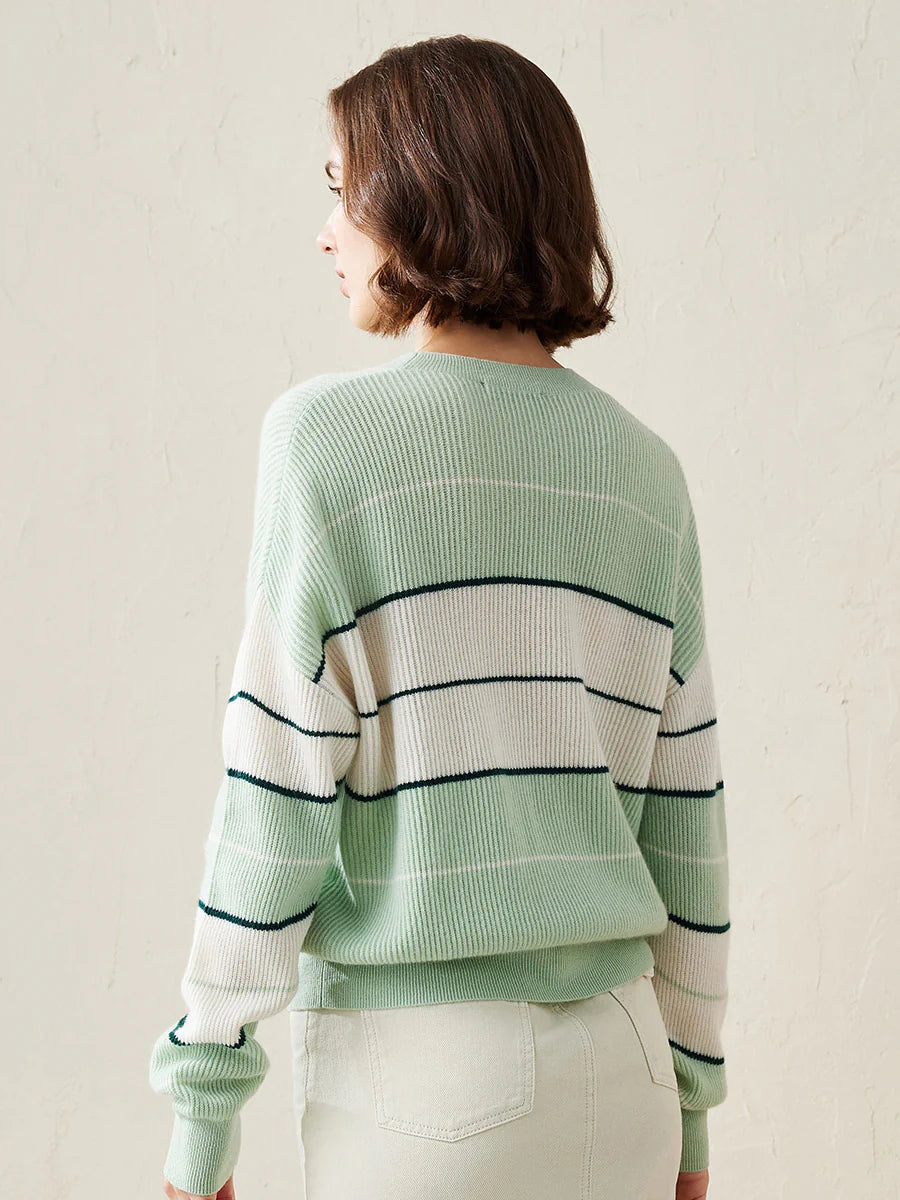 100% Cashmere Women's Striped Crewneck Sweater — Casual, Cozy & Customizable