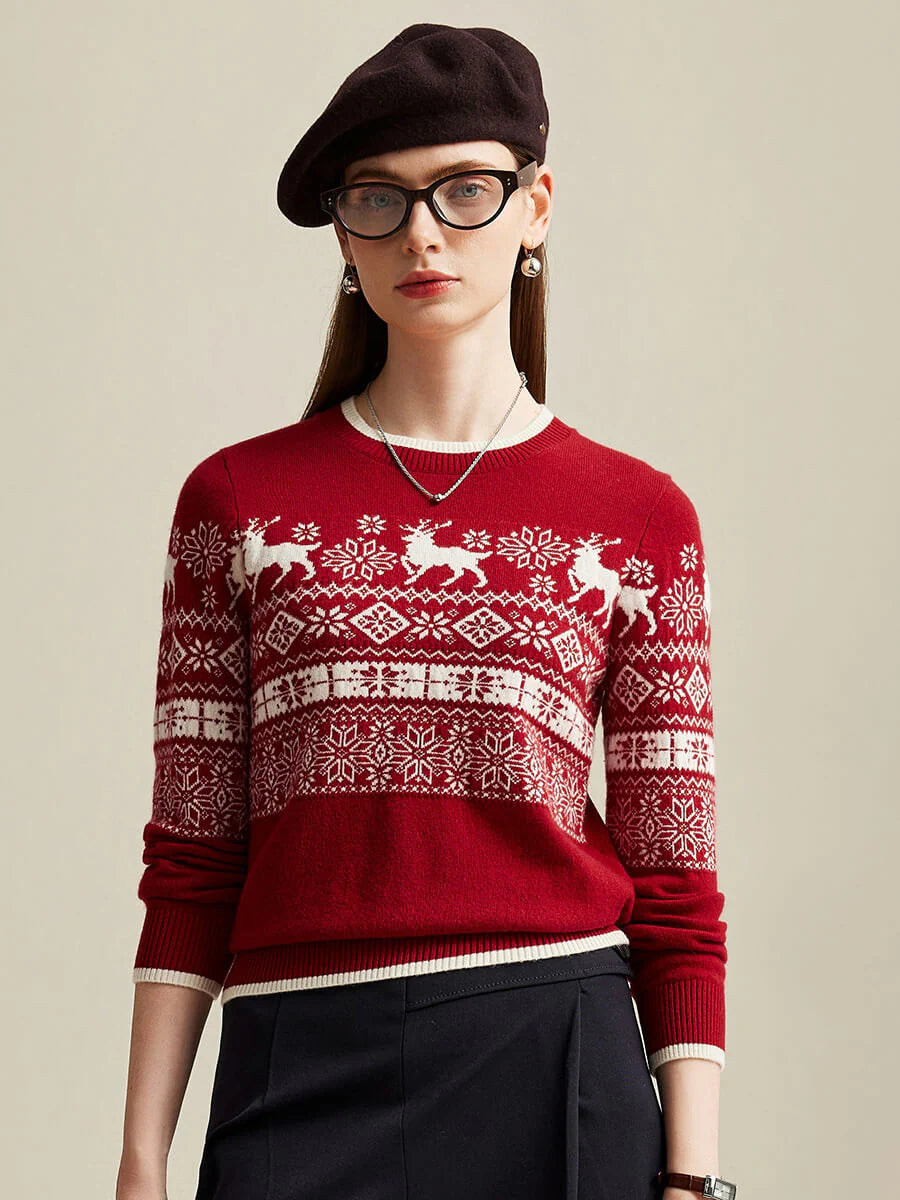 Women's Nordic Reindeer 100% Pure Cashmere Knit Sweater