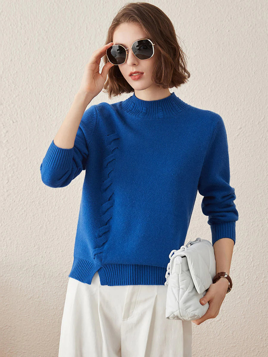 Women's Ribbed Cable Knit 100% Pure Cashmere Sweater - Custom Fit & Embroidery