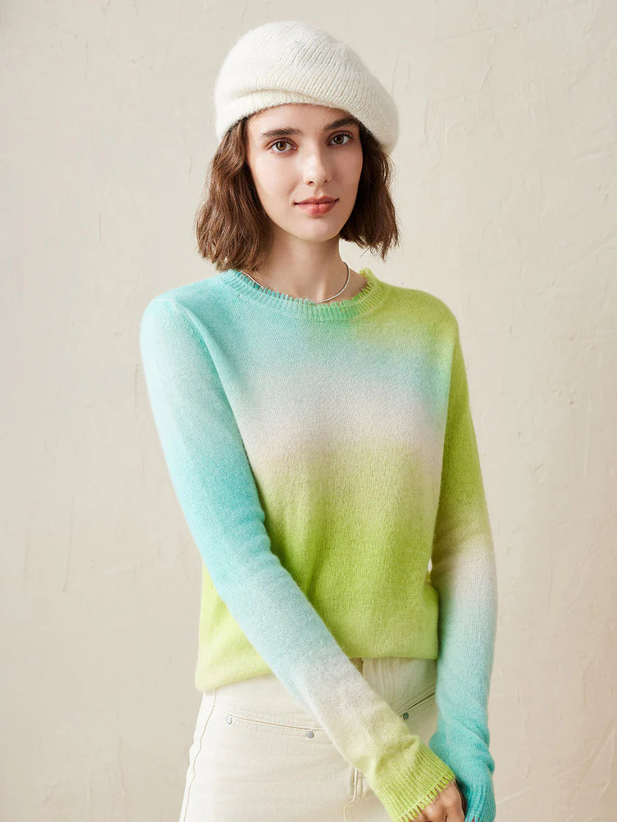 100% Cashmere Gradient Ombre Sweater — Slim Fit, Soft Pastel Fade & Personalized Embroidery