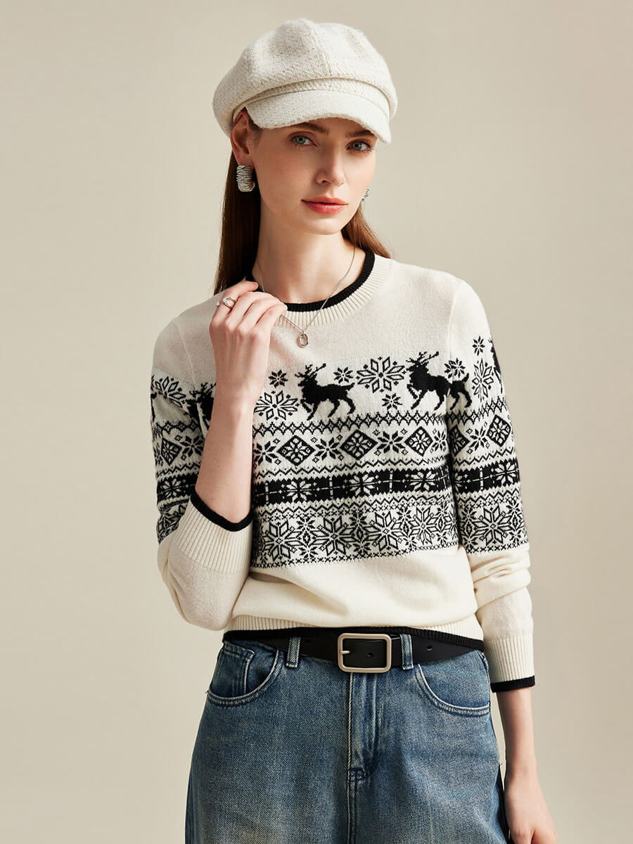 Women's Nordic Reindeer 100% Pure Cashmere Knit Sweater