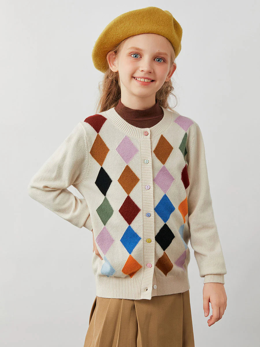 100% Cashmere Kids' Colorful Buttons Sweater