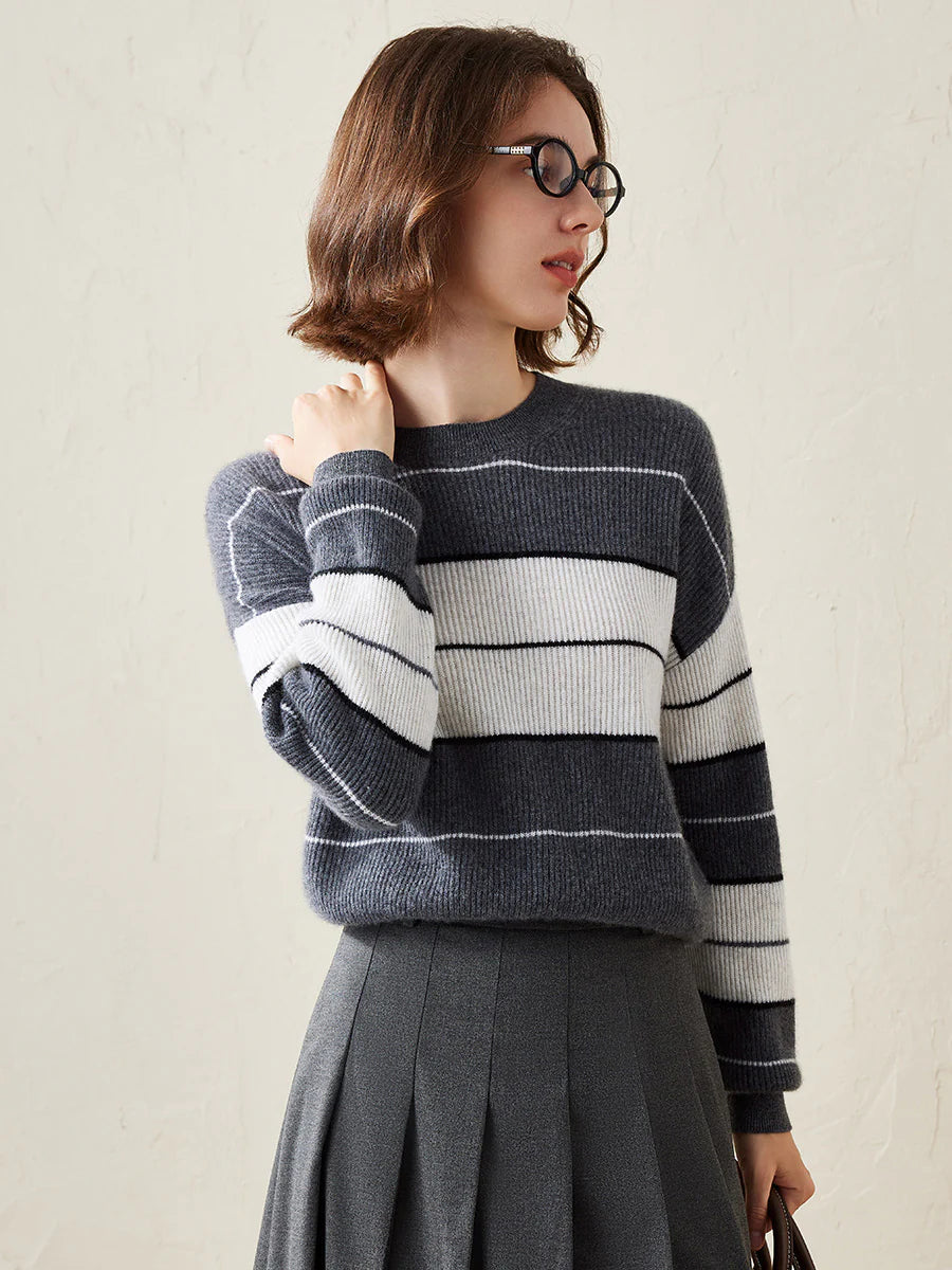 100% Cashmere Women's Striped Crewneck Sweater — Casual, Cozy & Customizable