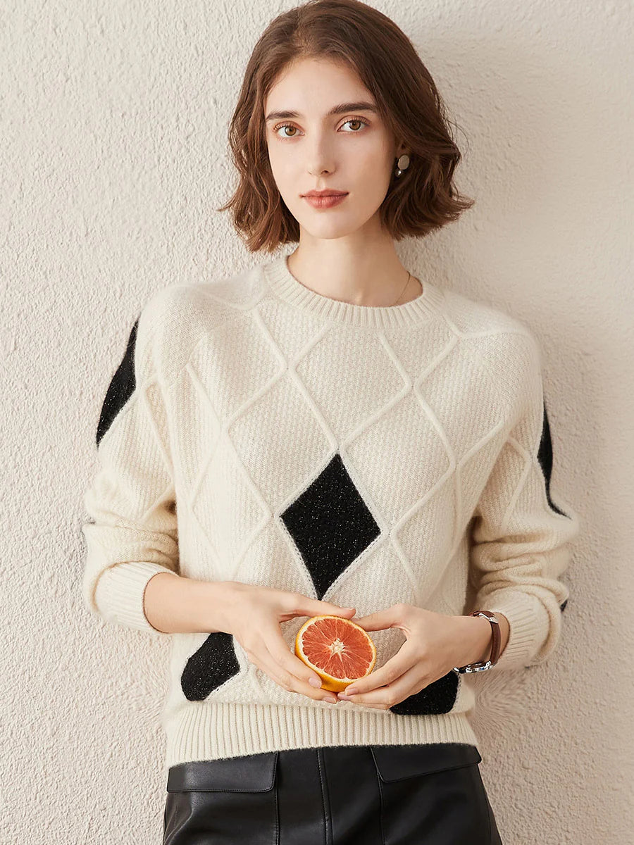 100% Cashmere Women's Sweater — Argyle Intarsia Pattern