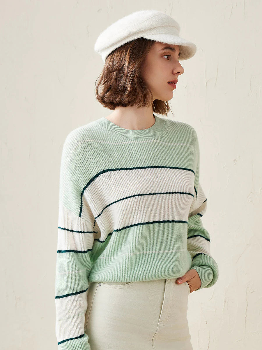 100% Cashmere Women's Striped Crewneck Sweater — Casual, Cozy & Customizable