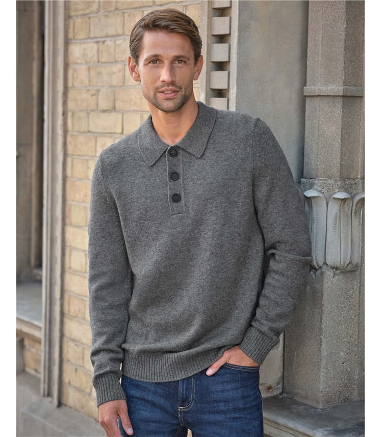 Men's 100% Cashmere Button-Collar Sweater