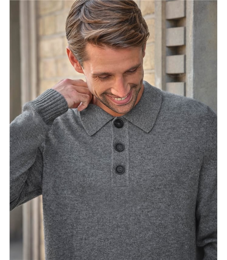 Men's 100% Cashmere Button-Collar Sweater