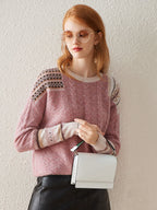 100% Cashmere Women's Cozy Pink Knit Sweater — Elegant Cable Knit & Relaxed Fit