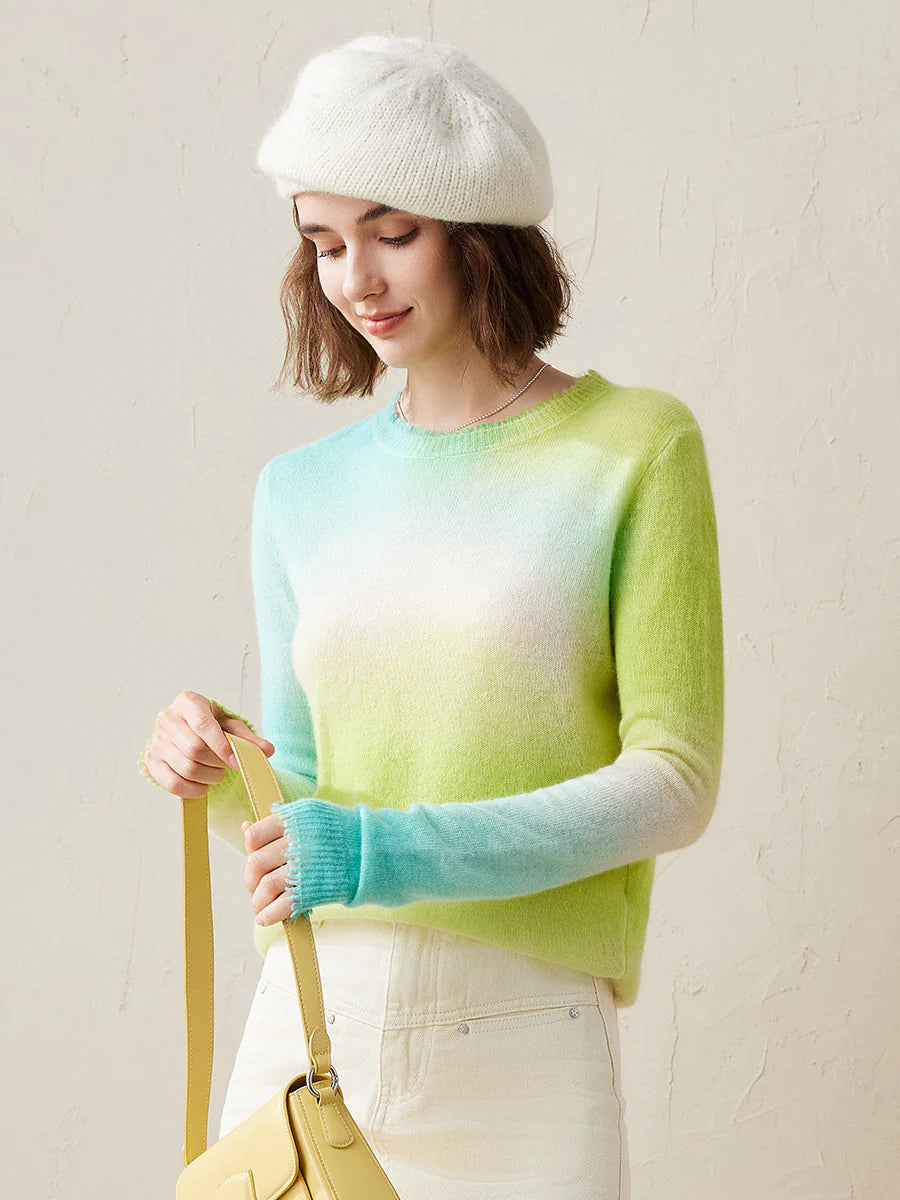 100% Cashmere Gradient Ombre Sweater — Slim Fit, Soft Pastel Fade & Personalized Embroidery