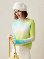 100% Cashmere Gradient Ombre Sweater — Slim Fit, Soft Pastel Fade & Personalized Embroidery
