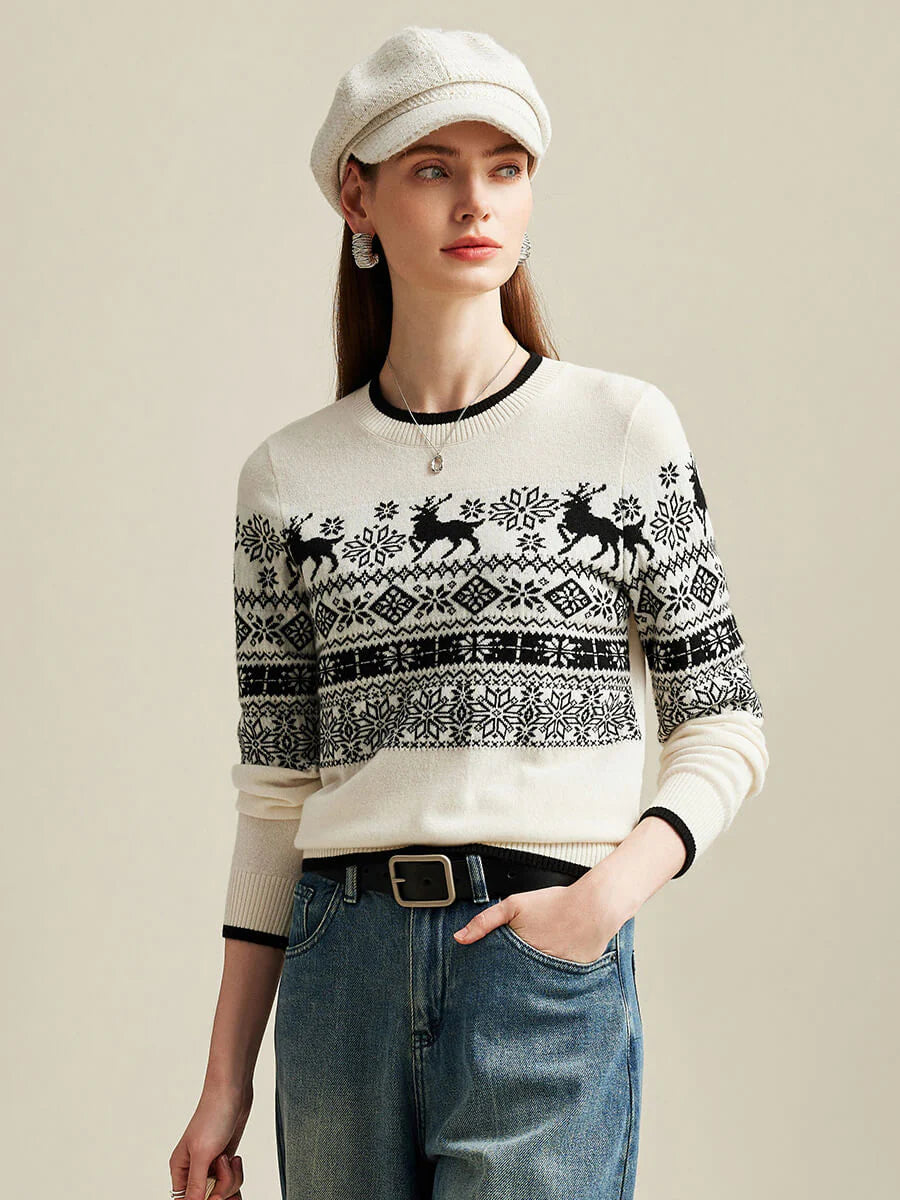 Women's Nordic Reindeer 100% Pure Cashmere Knit Sweater