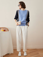 Women's Crew Neck 100% Pure Cashmere Fish Scale Inlay Sweater