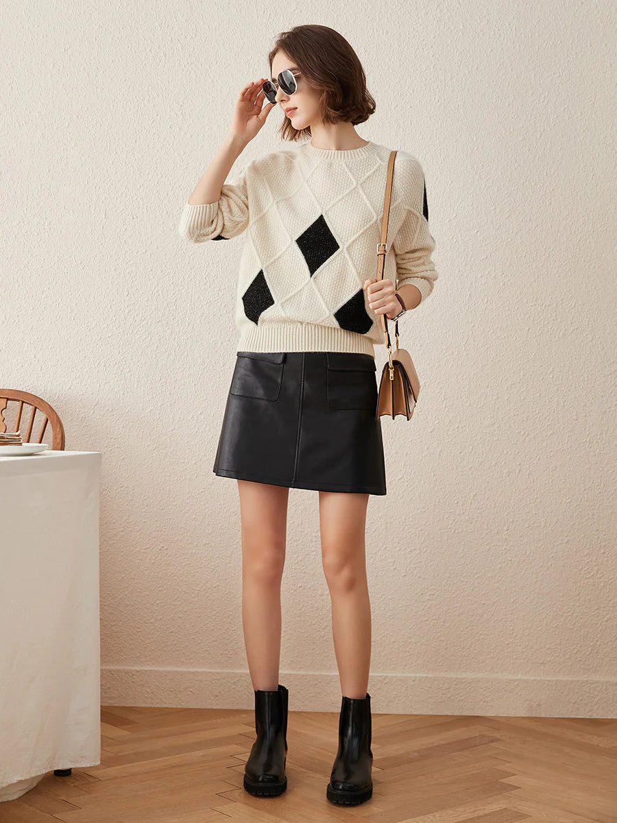 100% Cashmere Women's Sweater — Argyle Intarsia Pattern