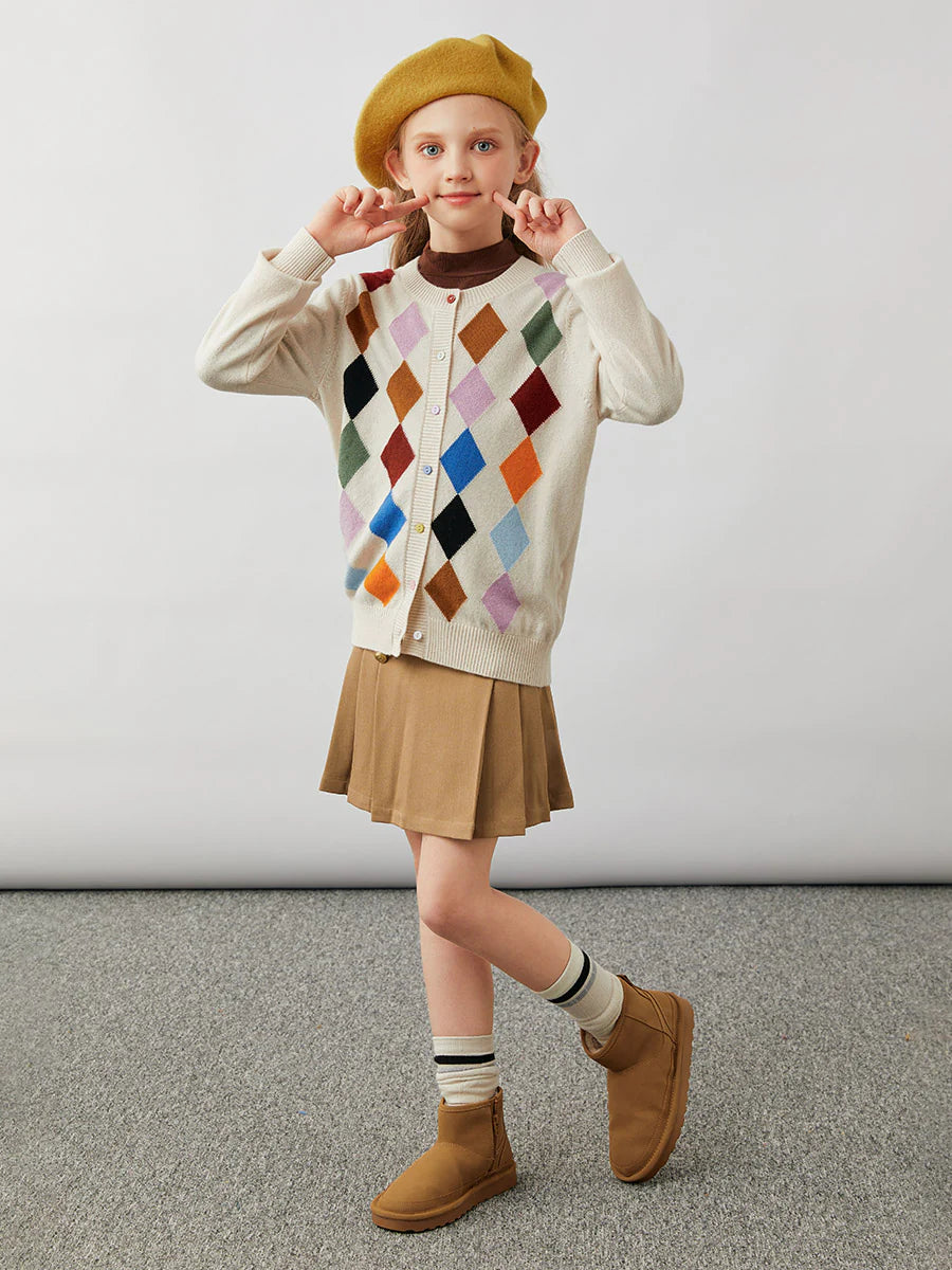100% Cashmere Kids' Colorful Buttons Sweater