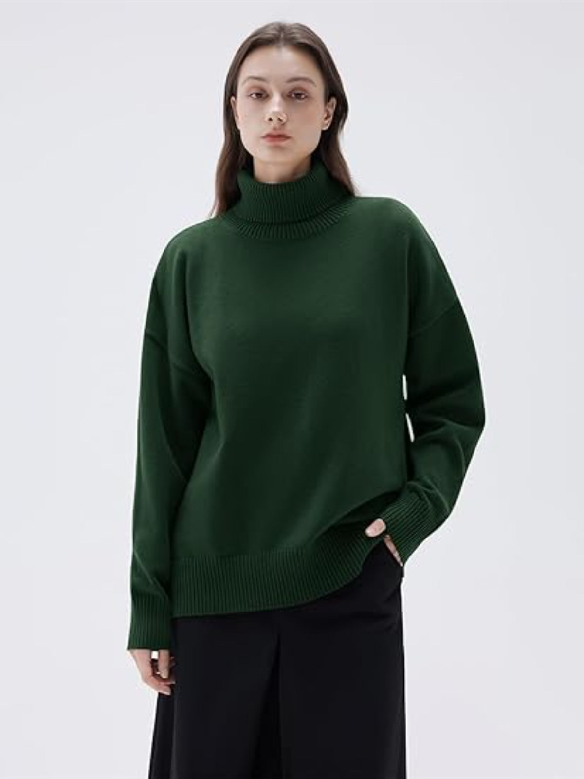 Women’s 100% Cashmere Oversized Turtleneck Sweater – Chunky Knit Pullover Jumper