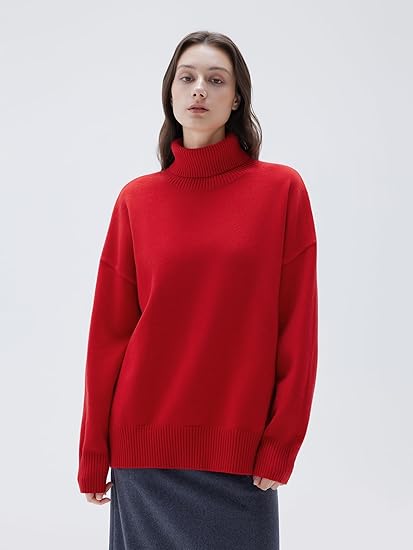 Women’s 100% Cashmere Oversized Turtleneck Sweater – Chunky Knit Pullover Jumper
