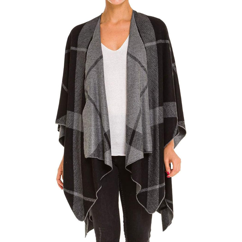 Women's Shawl Wrap Poncho Ruana Cape Cardigan Sweater Open Front for Fall Winter