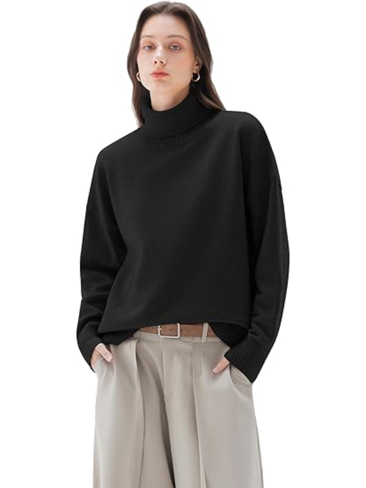 Women’s 100% Cashmere Oversized Turtleneck Sweater – Chunky Knit Pullover Jumper