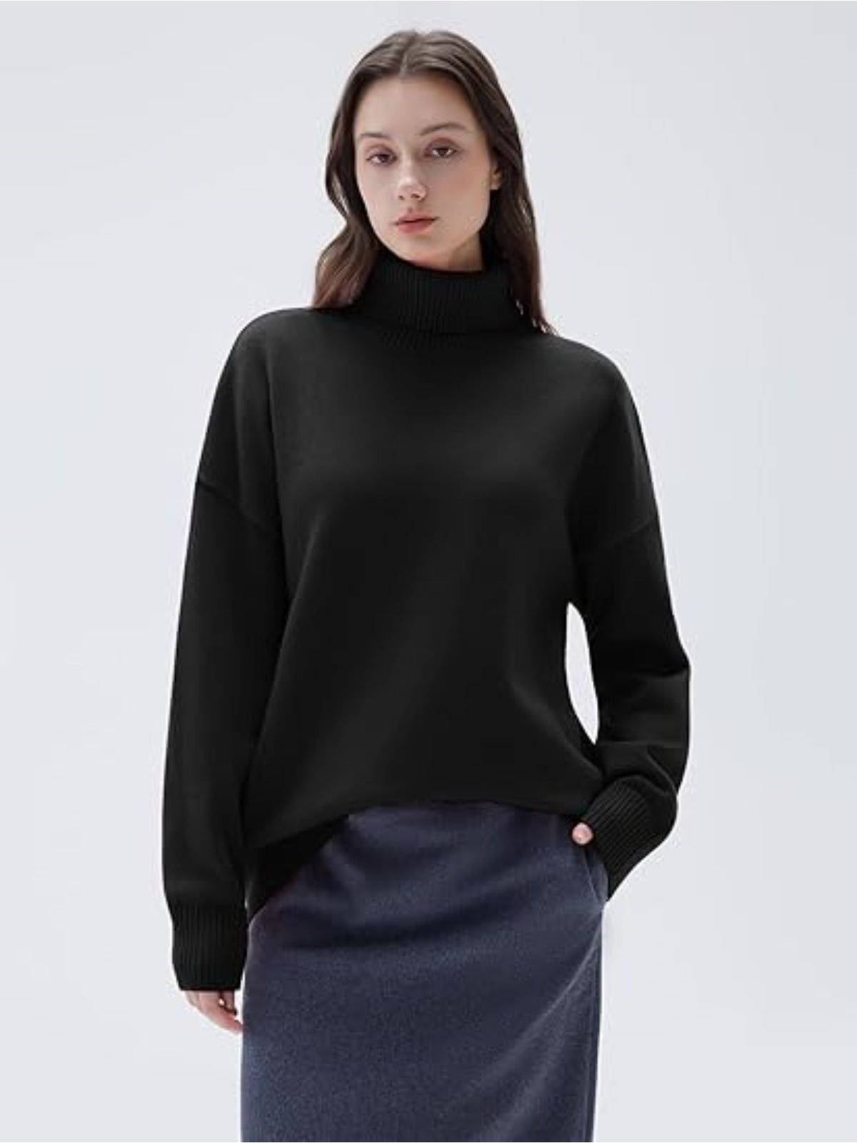 Women’s 100% Cashmere Oversized Turtleneck Sweater – Chunky Knit Pullover Jumper
