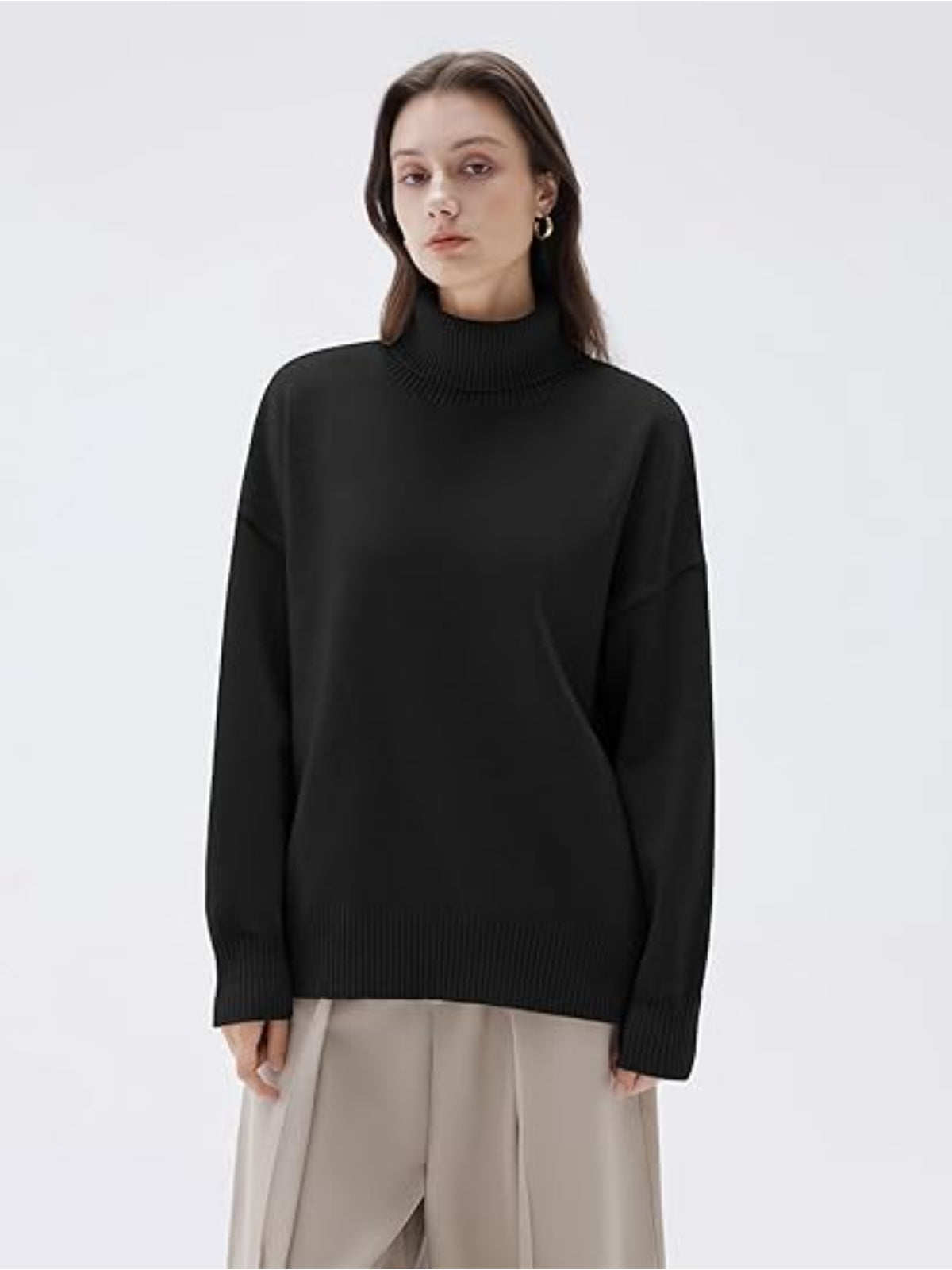 Women’s 100% Cashmere Oversized Turtleneck Sweater – Chunky Knit Pullover Jumper