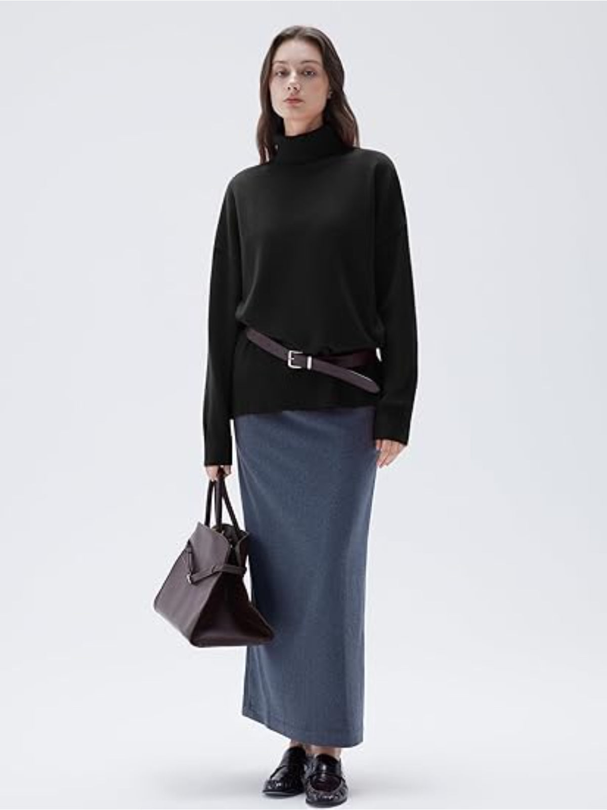 Women’s 100% Cashmere Oversized Turtleneck Sweater – Chunky Knit Pullover Jumper