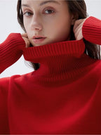 Women’s 100% Cashmere Oversized Turtleneck Sweater – Chunky Knit Pullover Jumper
