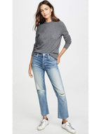 Women's Heather Grey 100% Cashmere Crew Sweater - Sanni Style, Customizable (Large)