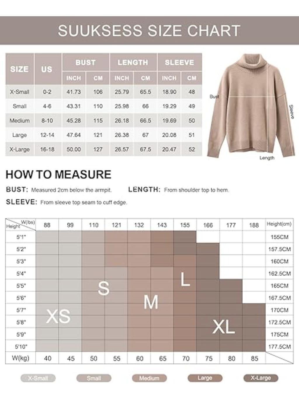 Women’s 100% Cashmere Oversized Turtleneck Sweater – Chunky Knit Pullover Jumper
