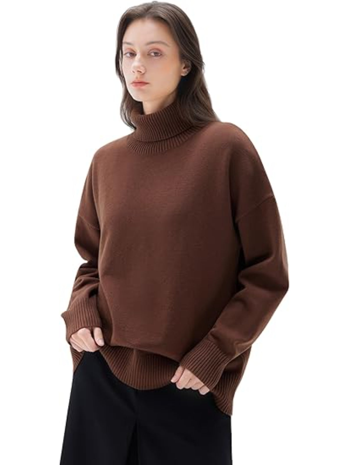 Women’s 100% Cashmere Oversized Turtleneck Sweater – Chunky Knit Pullover Jumper