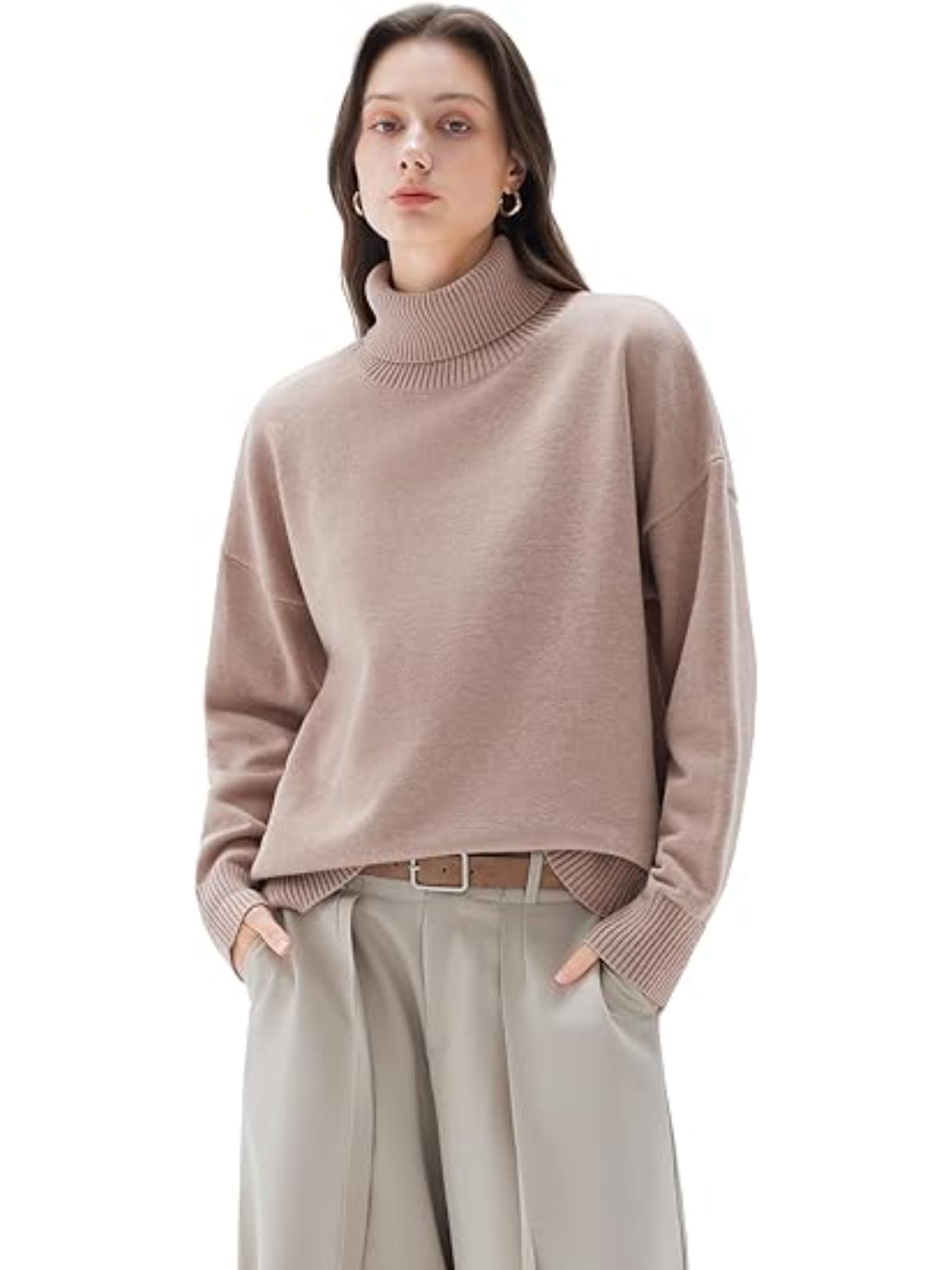 Women’s 100% Cashmere Oversized Turtleneck Sweater – Chunky Knit Pullover Jumper