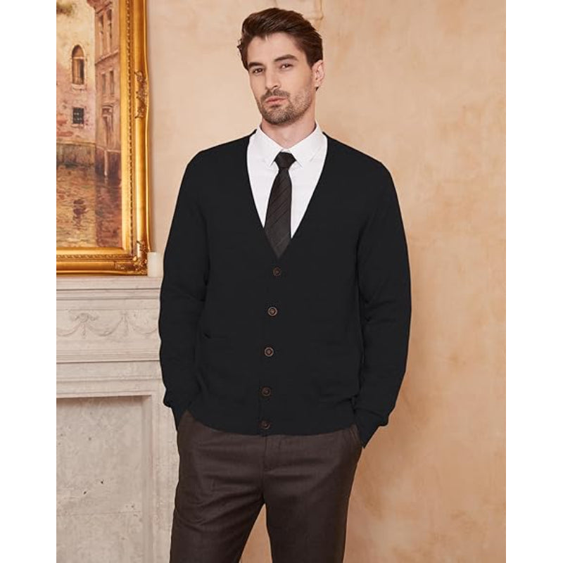 Men's Cardigan Sweater, 100% Cashmere V-Neck Button-Front Cardigan with Pockets