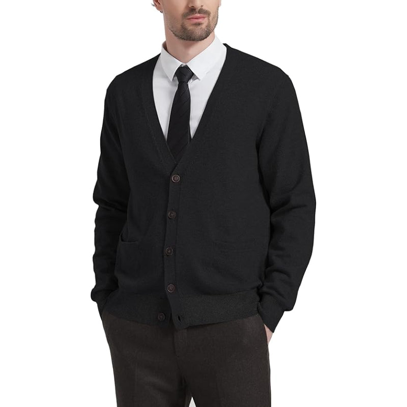 Men's Cardigan Sweater, 100% Cashmere V-Neck Button-Front Cardigan with Pockets