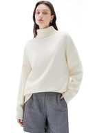 Women’s 100% Cashmere Oversized Turtleneck Sweater – Chunky Knit Pullover Jumper