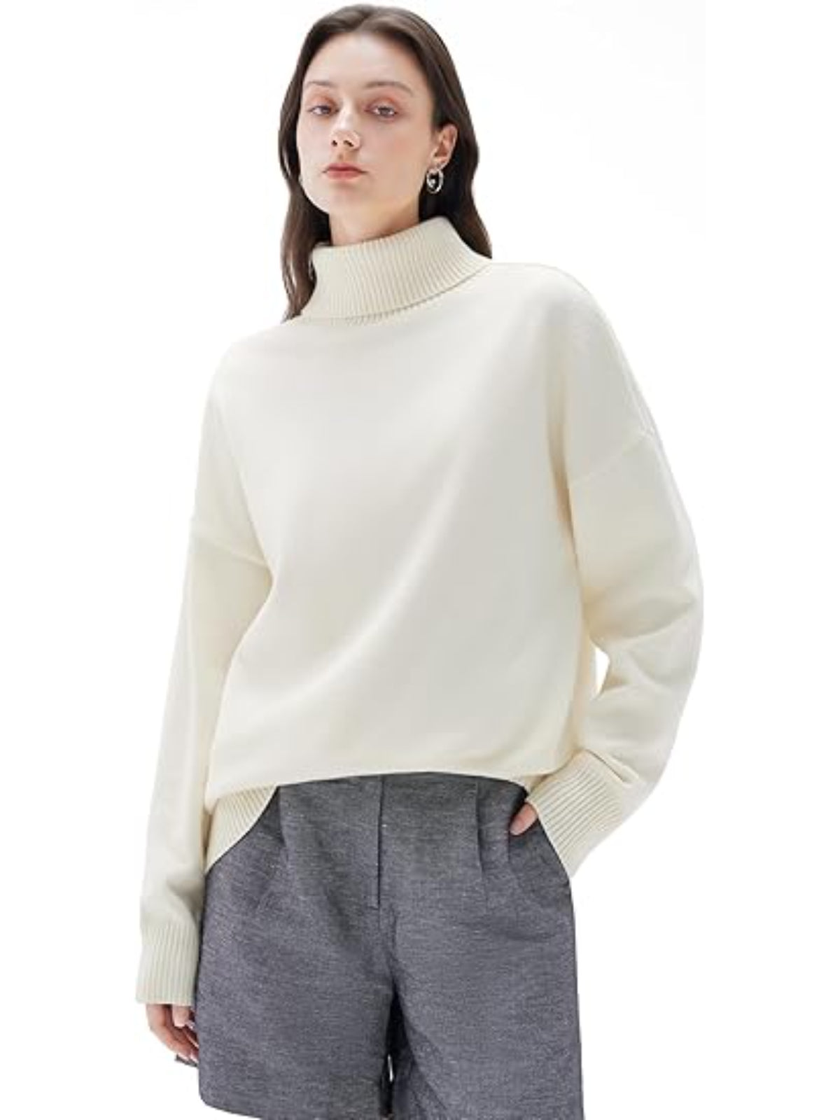 Women’s 100% Cashmere Oversized Turtleneck Sweater – Chunky Knit Pullover Jumper