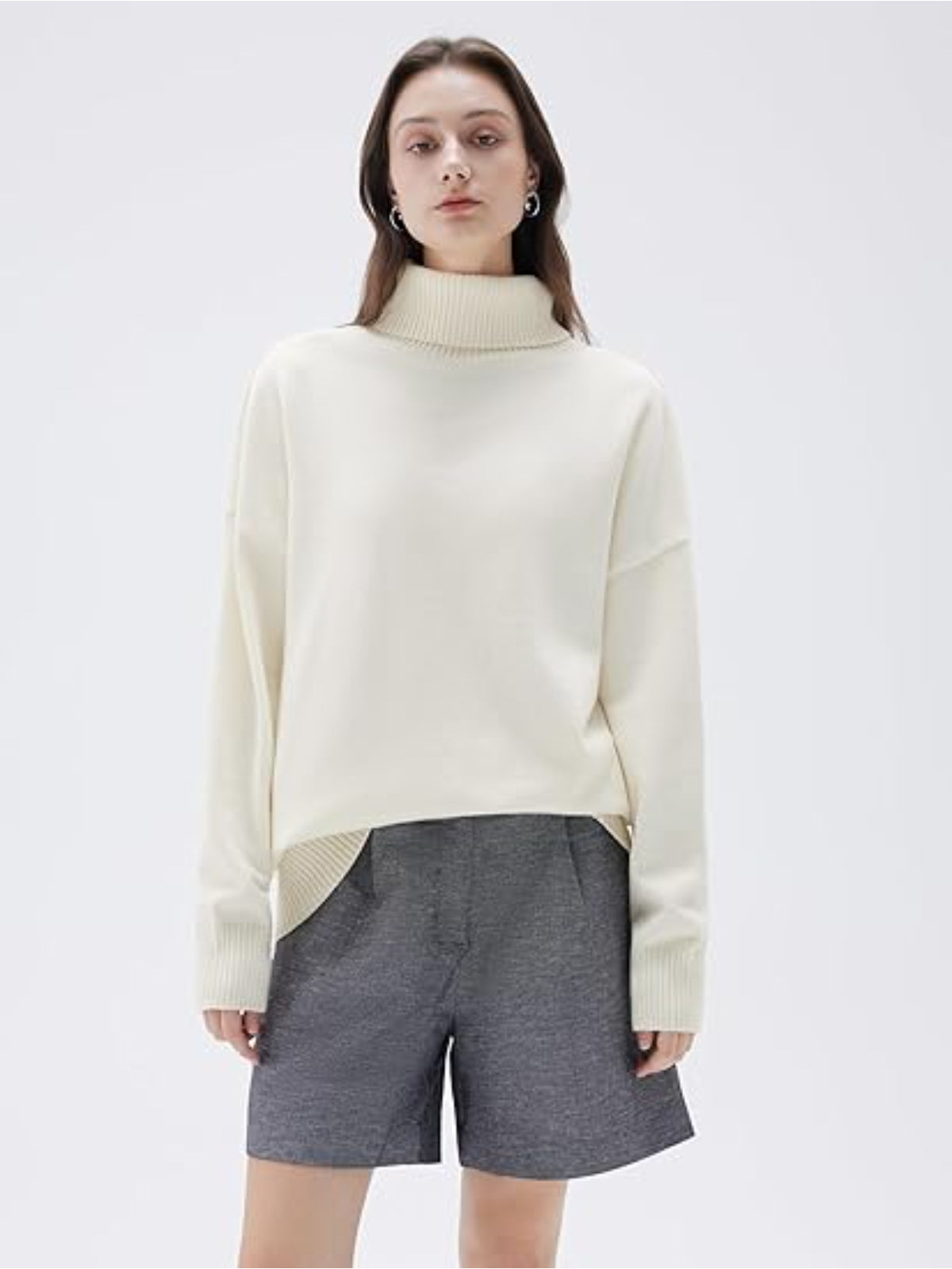 Women’s 100% Cashmere Oversized Turtleneck Sweater – Chunky Knit Pullover Jumper