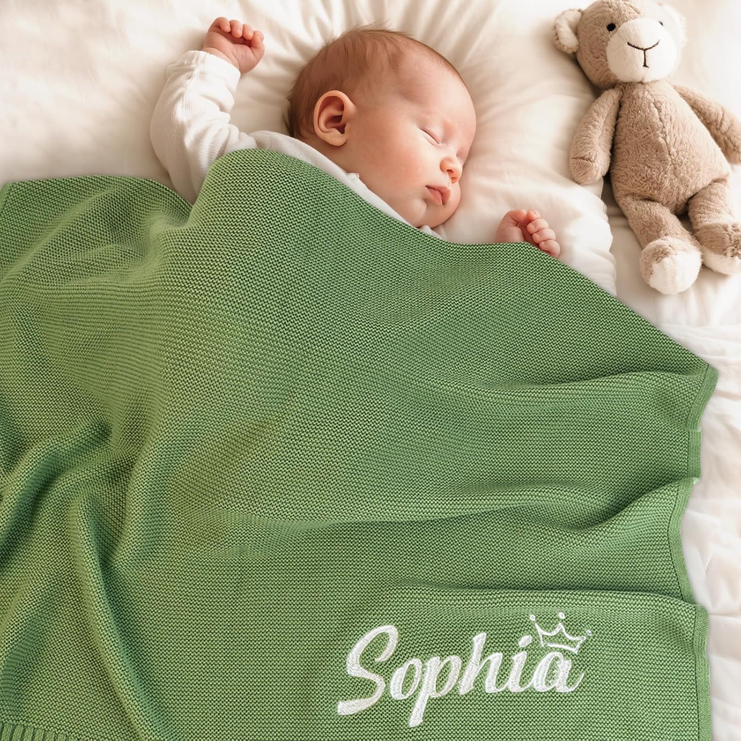 Luxury 100% Cashmere Personalized Baby Blanket — Hand-Embroidered Name, 30×40in Newborn Gift